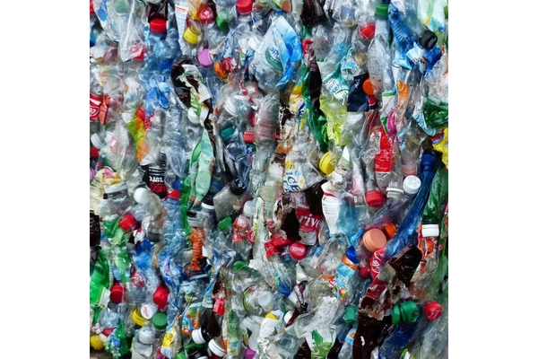 Compressed plastic bottles.